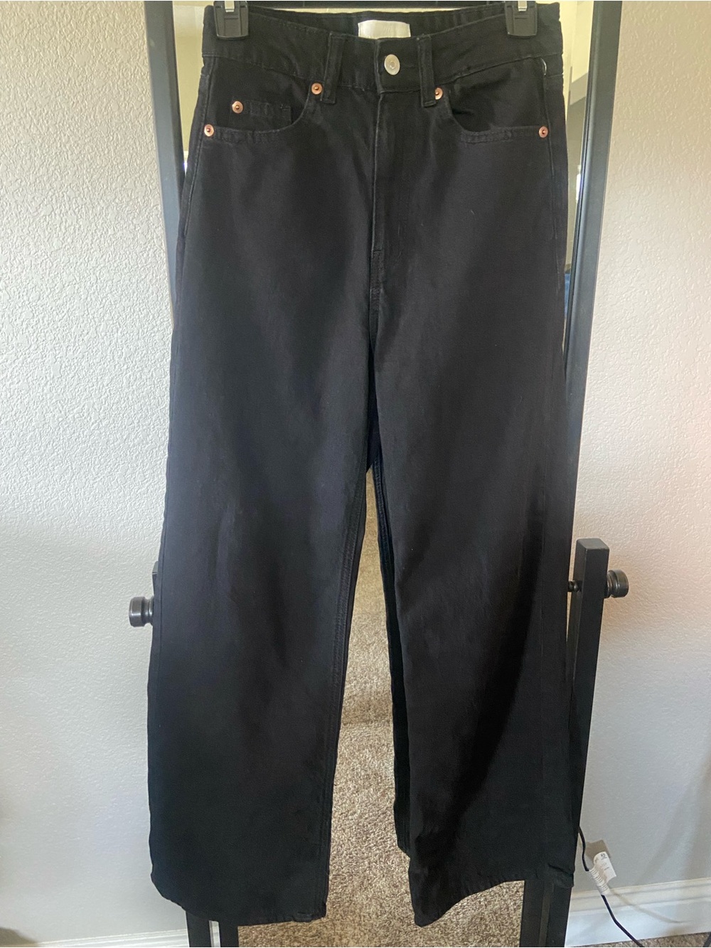 H&M Black High-Rise Wide-Leg Jeans